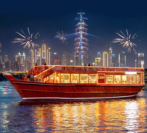 NYE Creek With Burj Khalifa Fireworks View